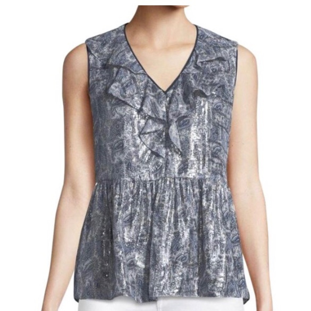Kobe Halperin Kaiya Paisley Silk Blouse Metallic